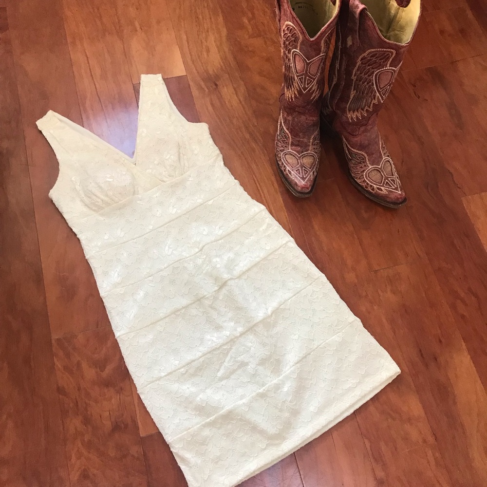 White tight lace dress